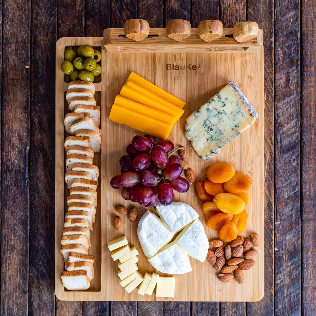 Bamboo Cheese Board and Knife Set 14x11 inch with 4 Cheese Knives W5212