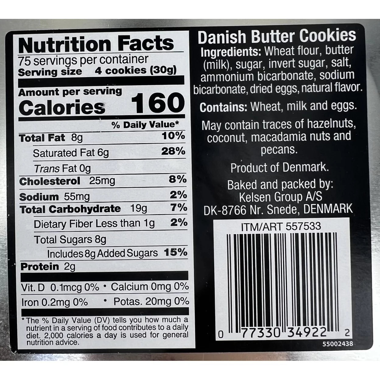 Danish Butter Cookies in Decorative Holiday Tin, 80 oz Y190