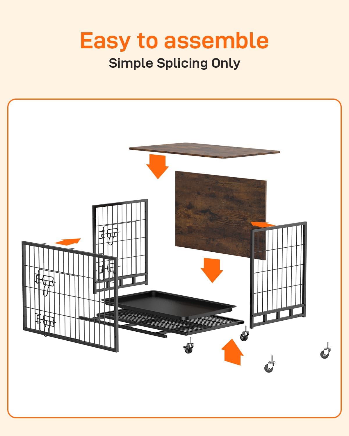 Wooden Dog Crate Furniture with Removable Tray and Wheels for Large Dogs I819