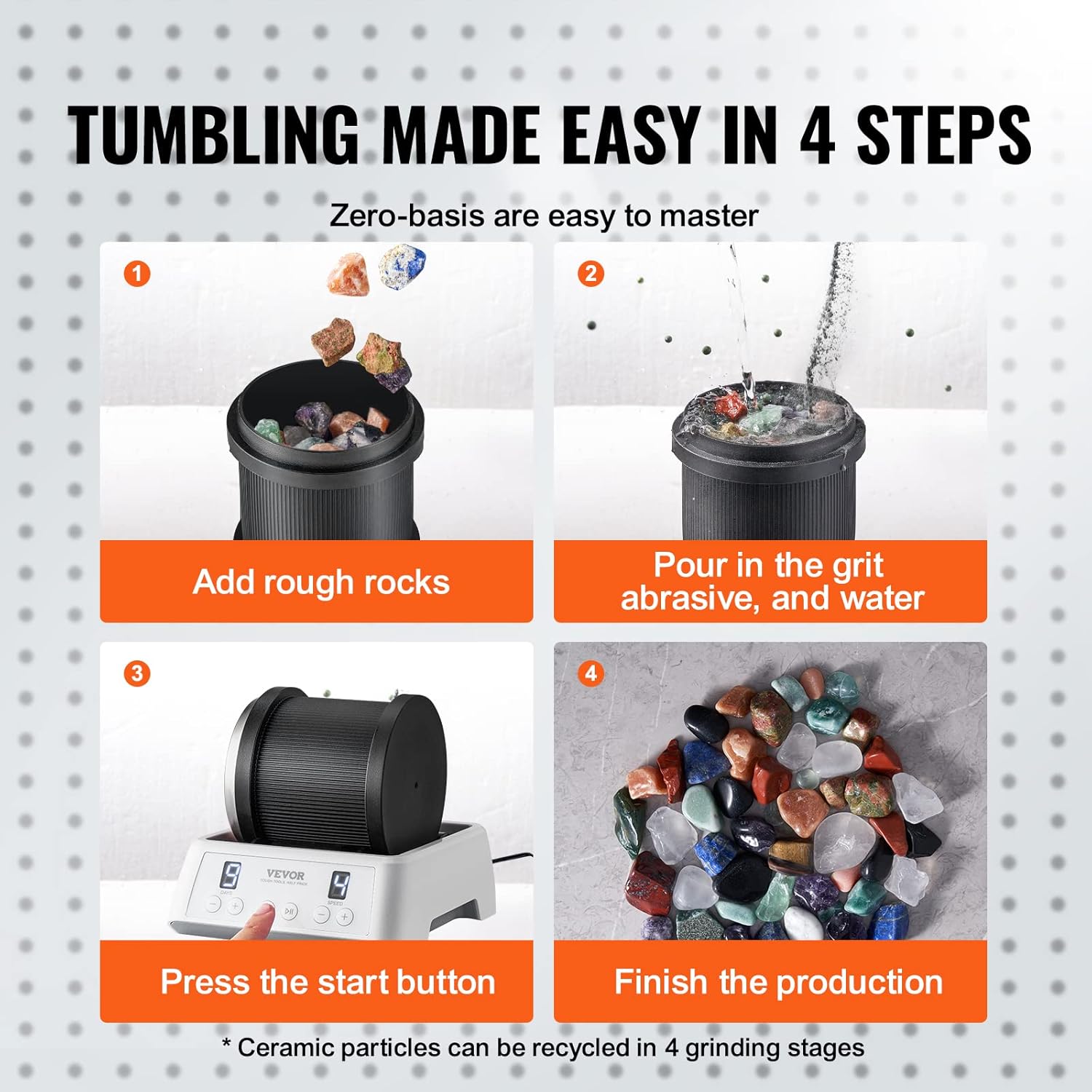 Rock Tumbler Kit, 4-Speed with Timer, Stone Polishing Set P59070