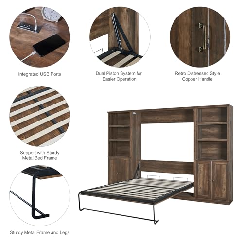 Queen Size Wall Bedframe Foldable into Cabinet, Space Saving, White H4991