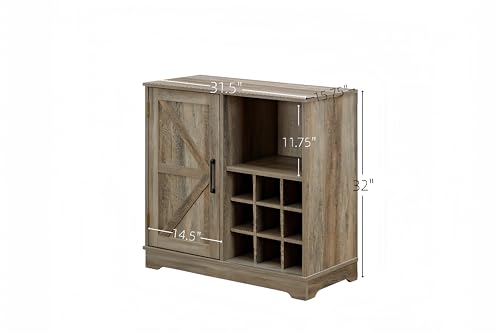 Farmhouse Coffee Bar Cabinet with Drawer and Sliding Barn Door, Gray Wash B34829