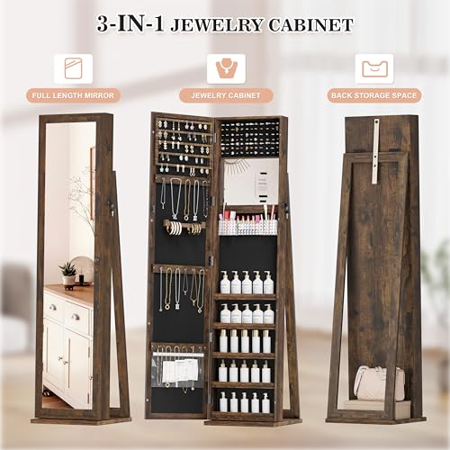 Jewelry Cabinet with Full-Length Mirror and Lockable Storage, Brown T81248