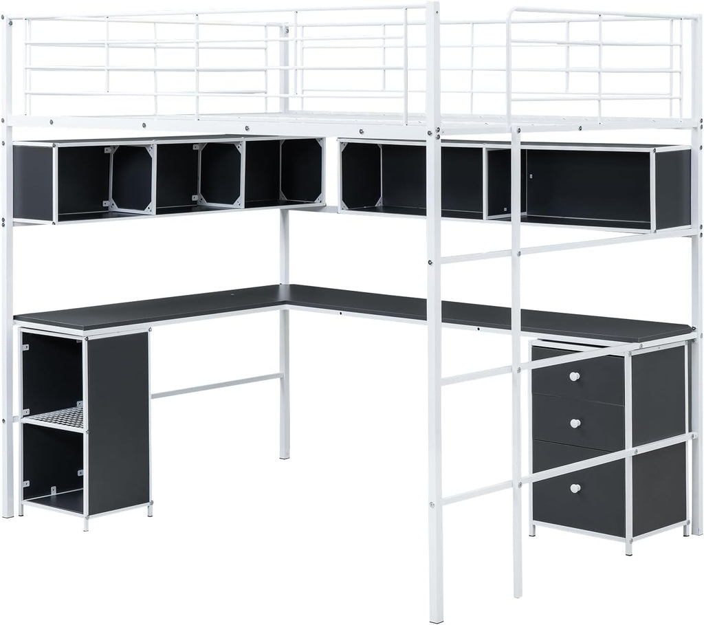 Full Loft Bed with Bookcase, Desk and Cabinet M769