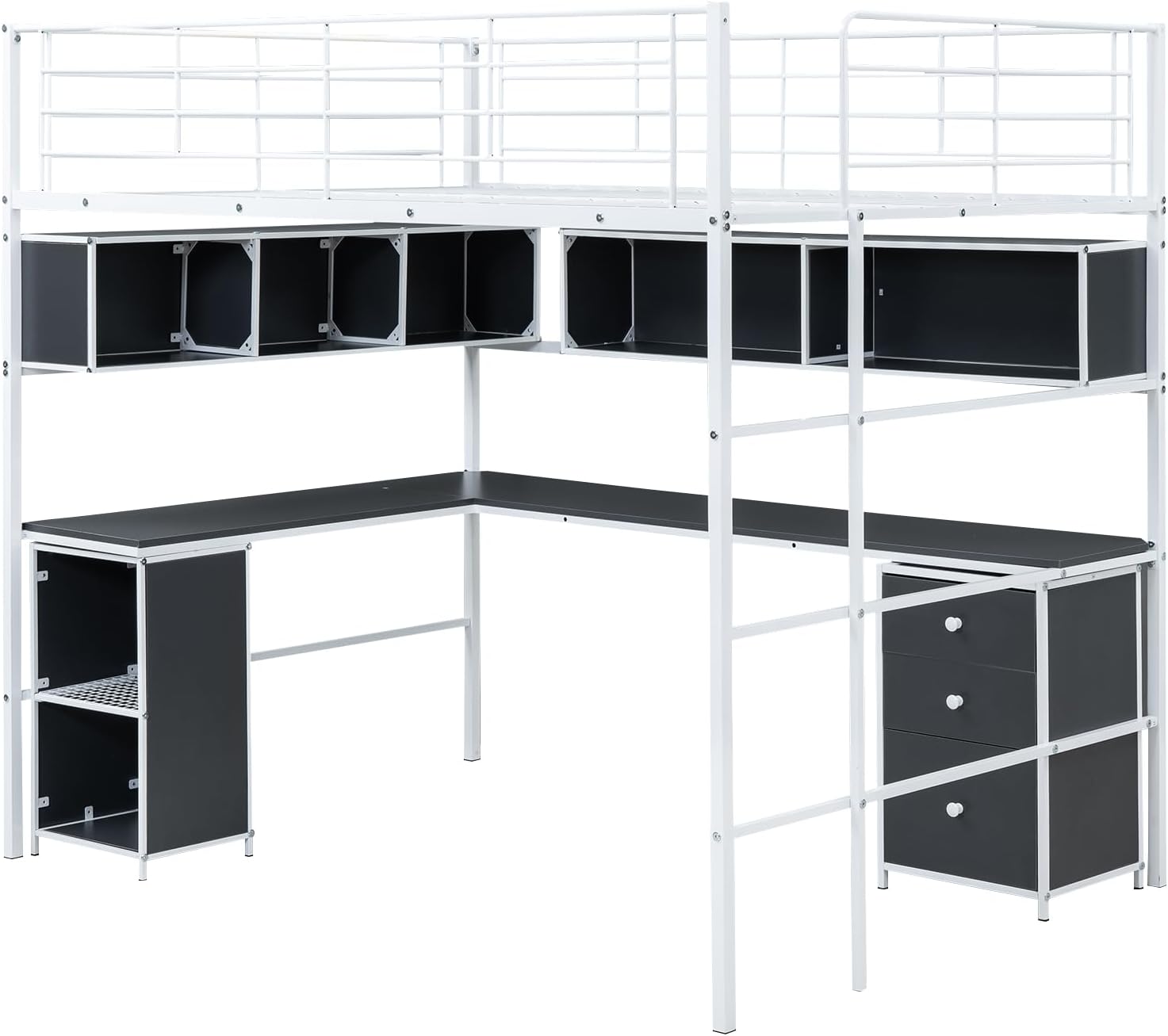 Full Loft Bed with Bookcase, Desk and Cabinet M769