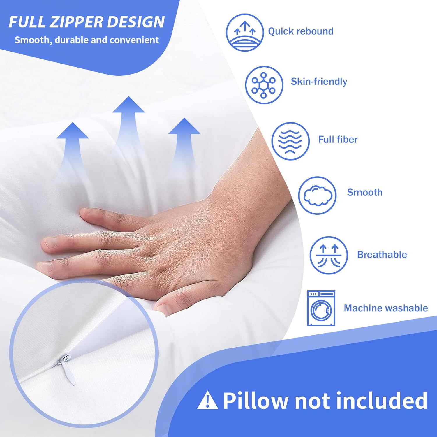 Cotton Pillowcase for Contour Body Pillow, Soft Breathable Zippered, White M973978