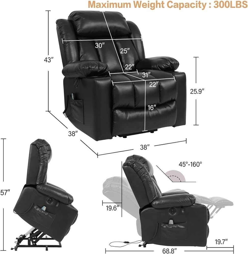 Power Lift Recliner Chair with Massage and Heat for Elderly E228