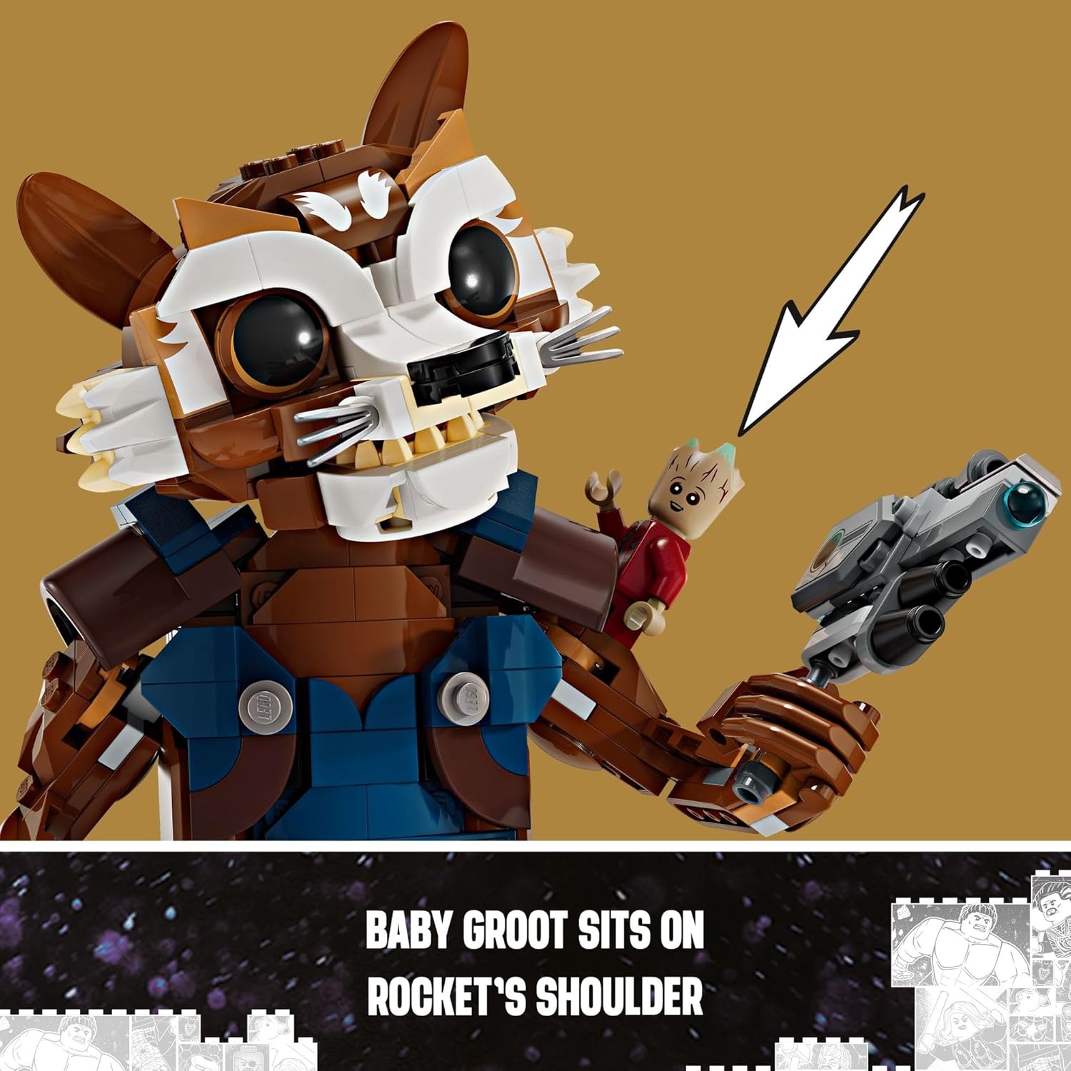 Rocket & Baby Groot Minifigure, Guardians of The Galaxy Inspired Toy, Buildable Action Figure for Kids, Gift for Ages 10 and Up H421746
