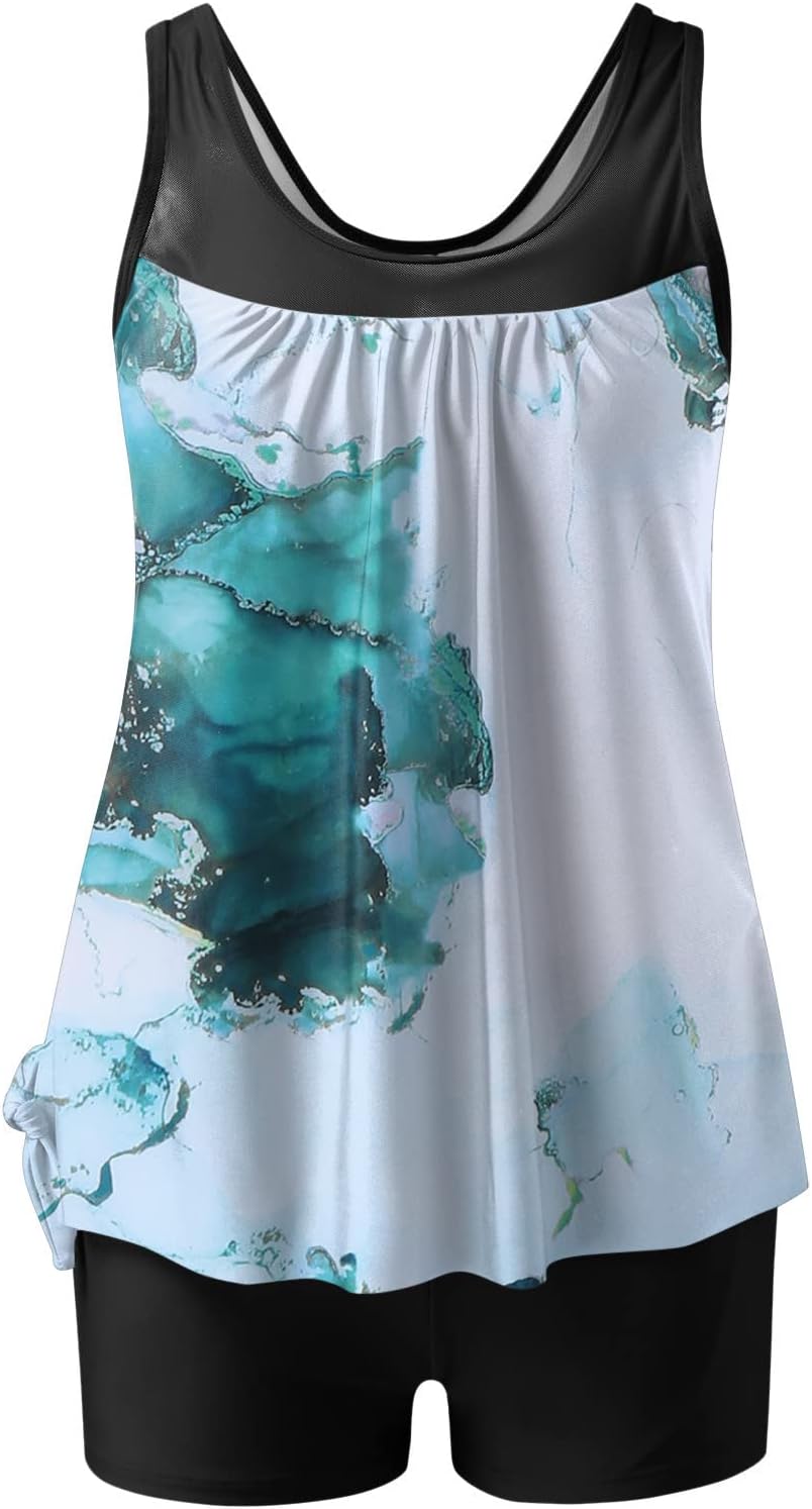 Ladies Tankini Swimsuits with Shorts for Older Women, Green Q78202