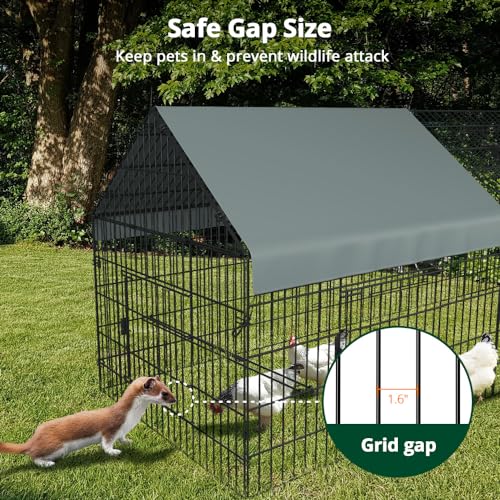 Chicken Coop Run Pen for Yard with Cover Outdoor Metal Enclosure H73461