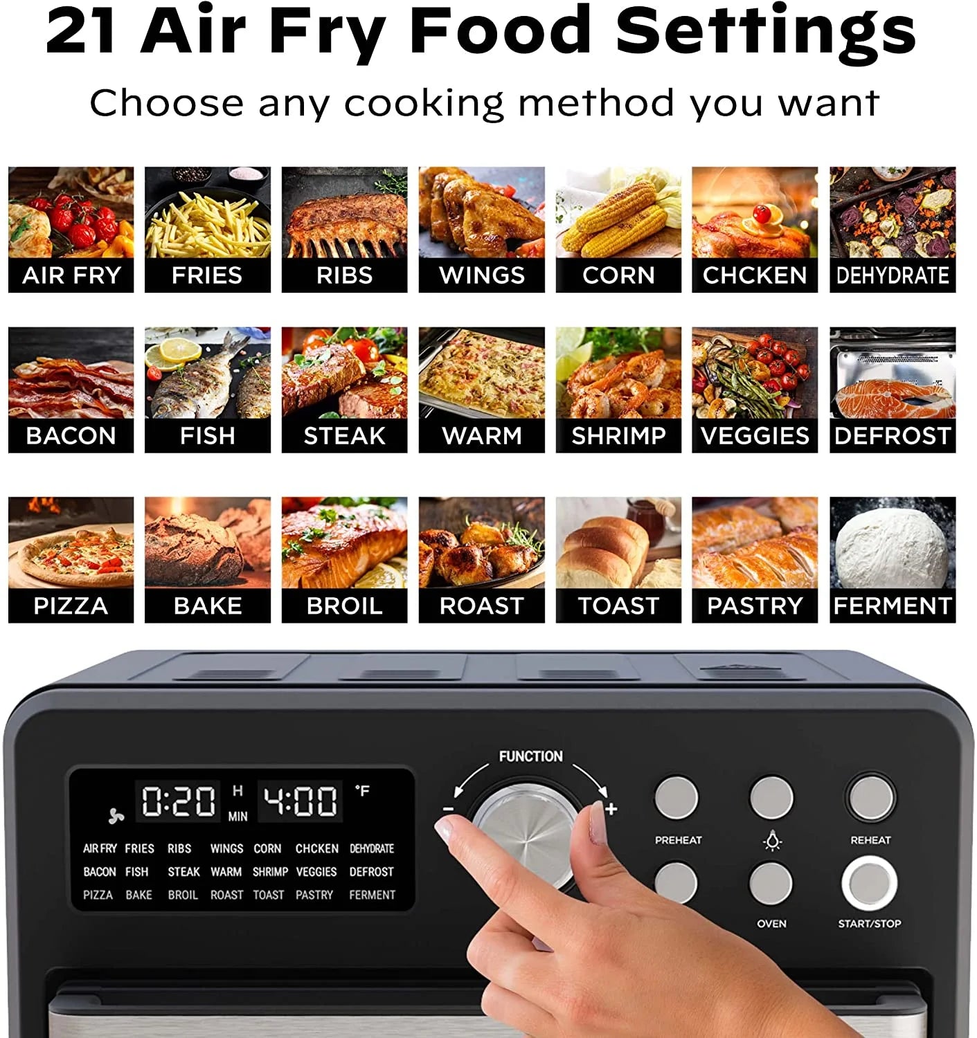 16 Quart Air Fryer Toaster Oven Combo, 1600W, Black B30948