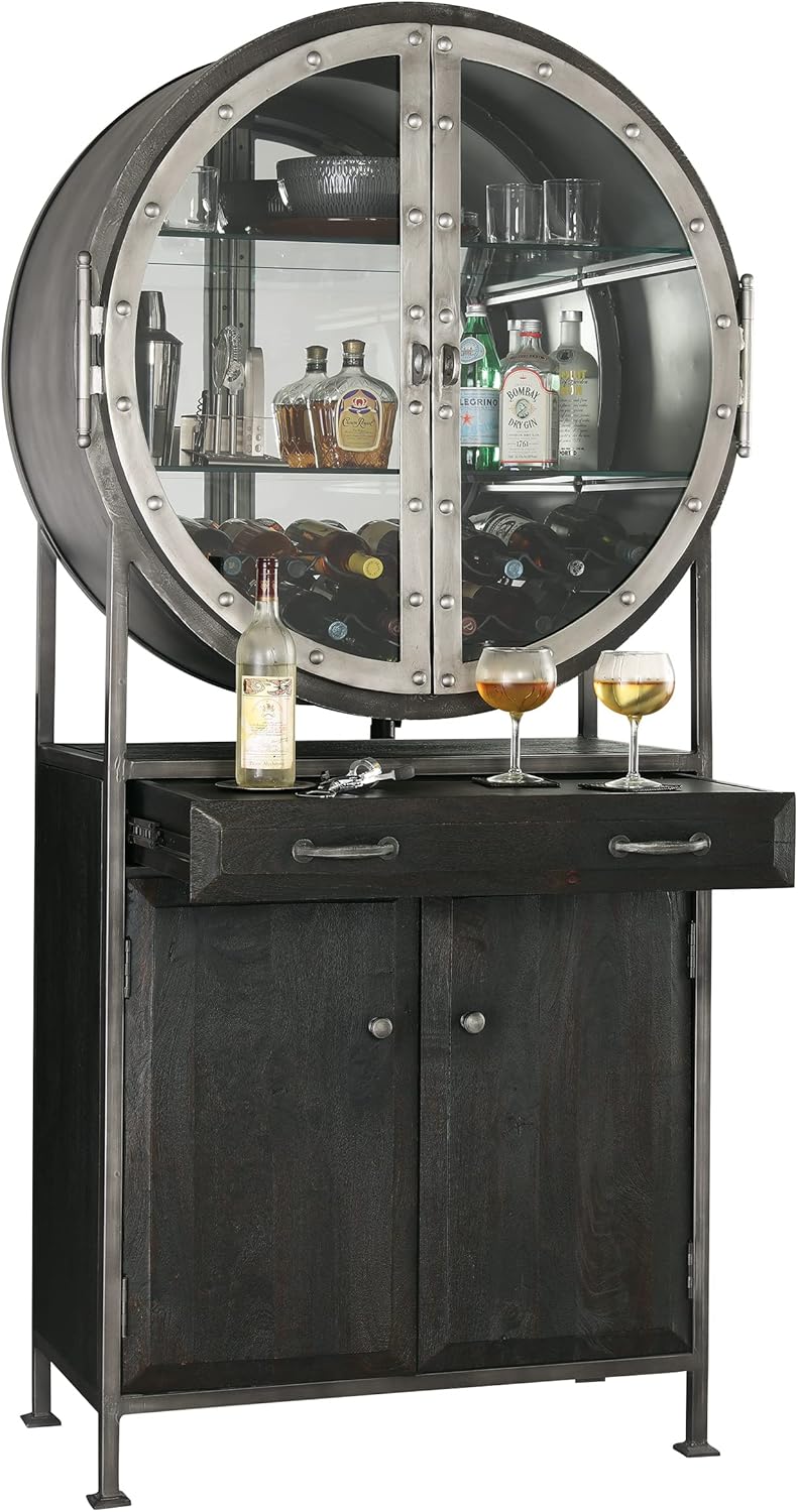 Wine & Bar Cabinet with 19-Bottle Wine Rack, Aged Mocha Finish I5434