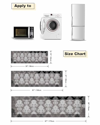 Microwave Oven Dust Cover, Vintage Floral Grey Black White Anti-Slip with Storage Pockets U308259