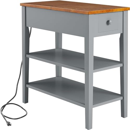 Side Table with Charging Post and USB Port, Gray A883