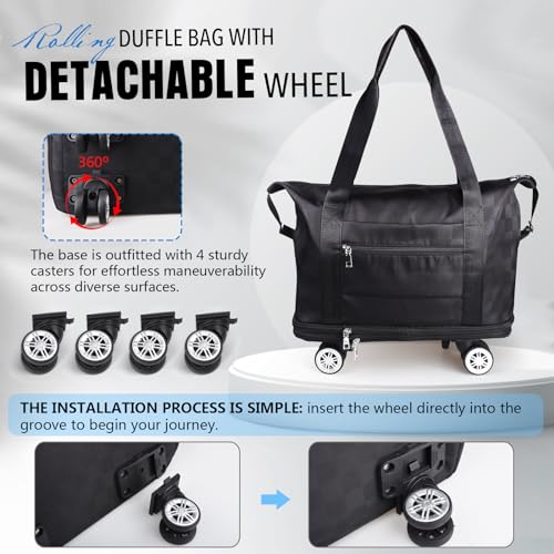 Expandable Rolling Duffel Bag with Detachable Wheels, Carry-On Travel Luggage L7598