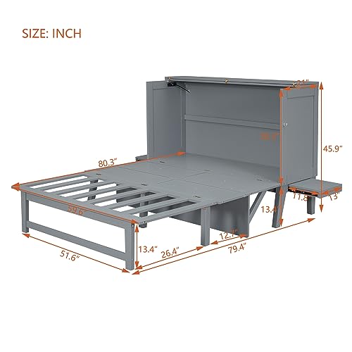 Modern Full Size Murphy Bed with Cabinet and Drawers, Solid Wood, Folds into Wardrobe X925473