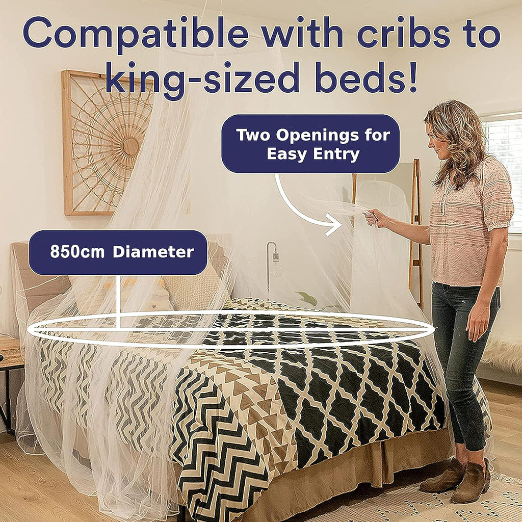 King Size Mosquito Net for Bed - Ultra-Large Fine Mesh, Easy Installation, Machine Washable F3705