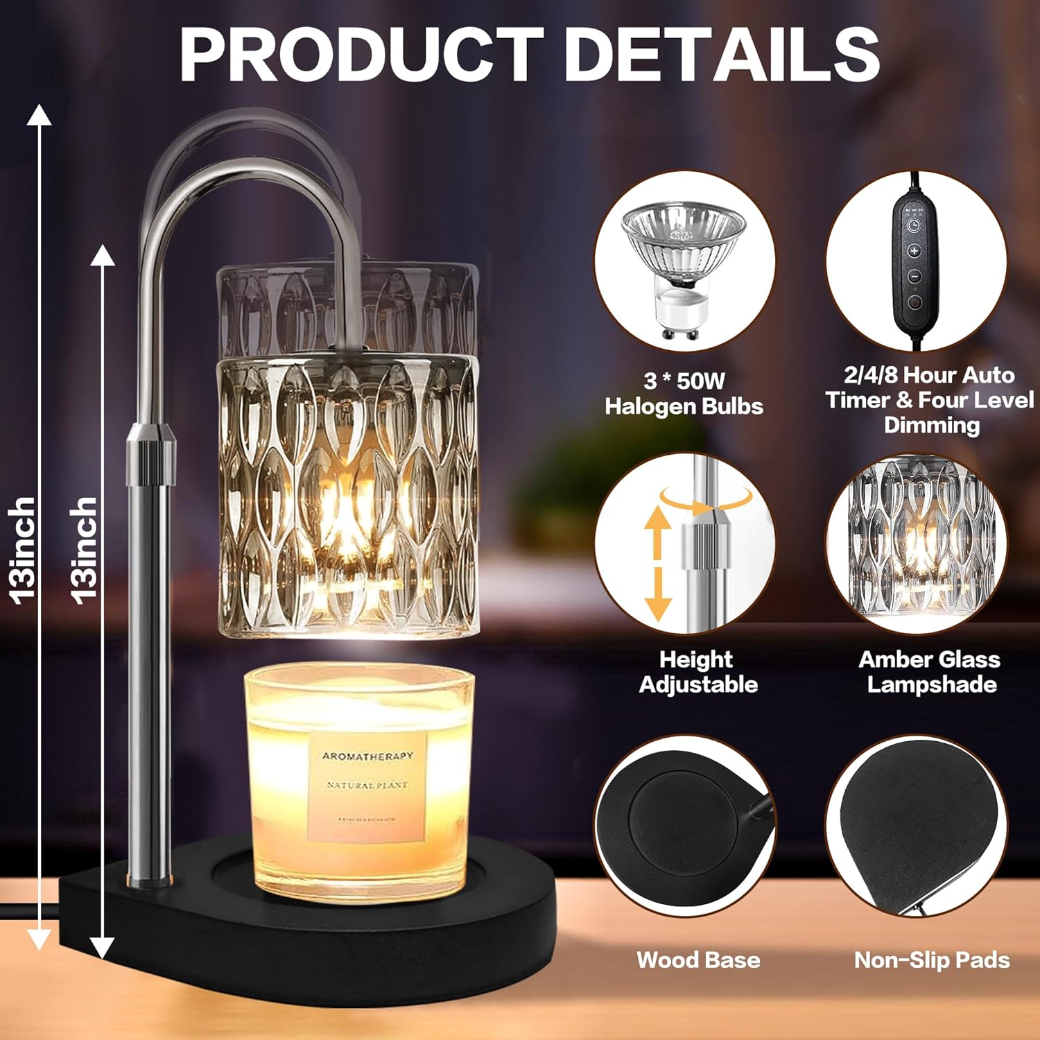 Candle Warmer Lamp with Timer, Adjustable Height, Dimmable Y578178