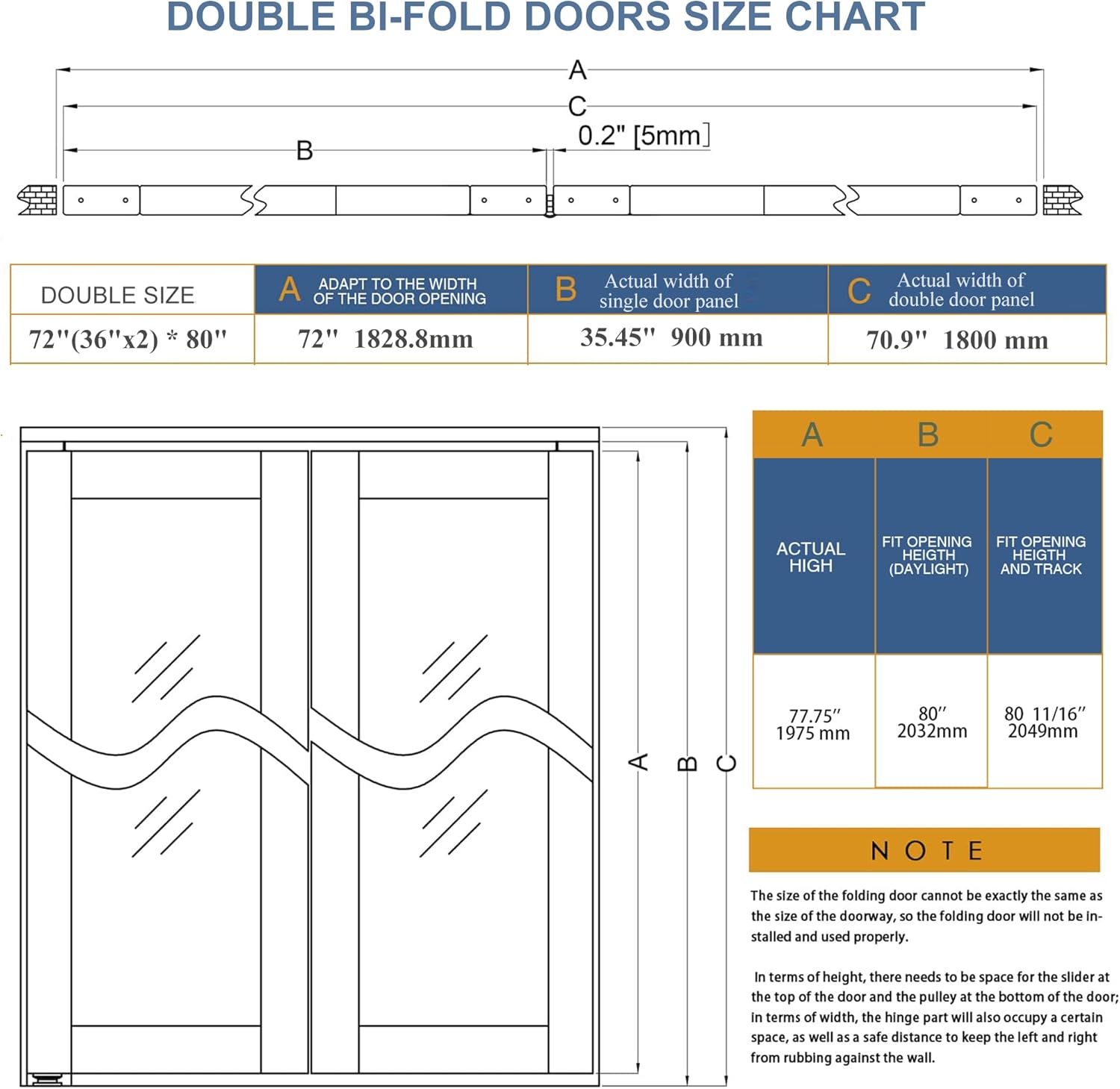 Bi-fold Doors for 72"x80" Opening, White Folding Door with Hardware O992213