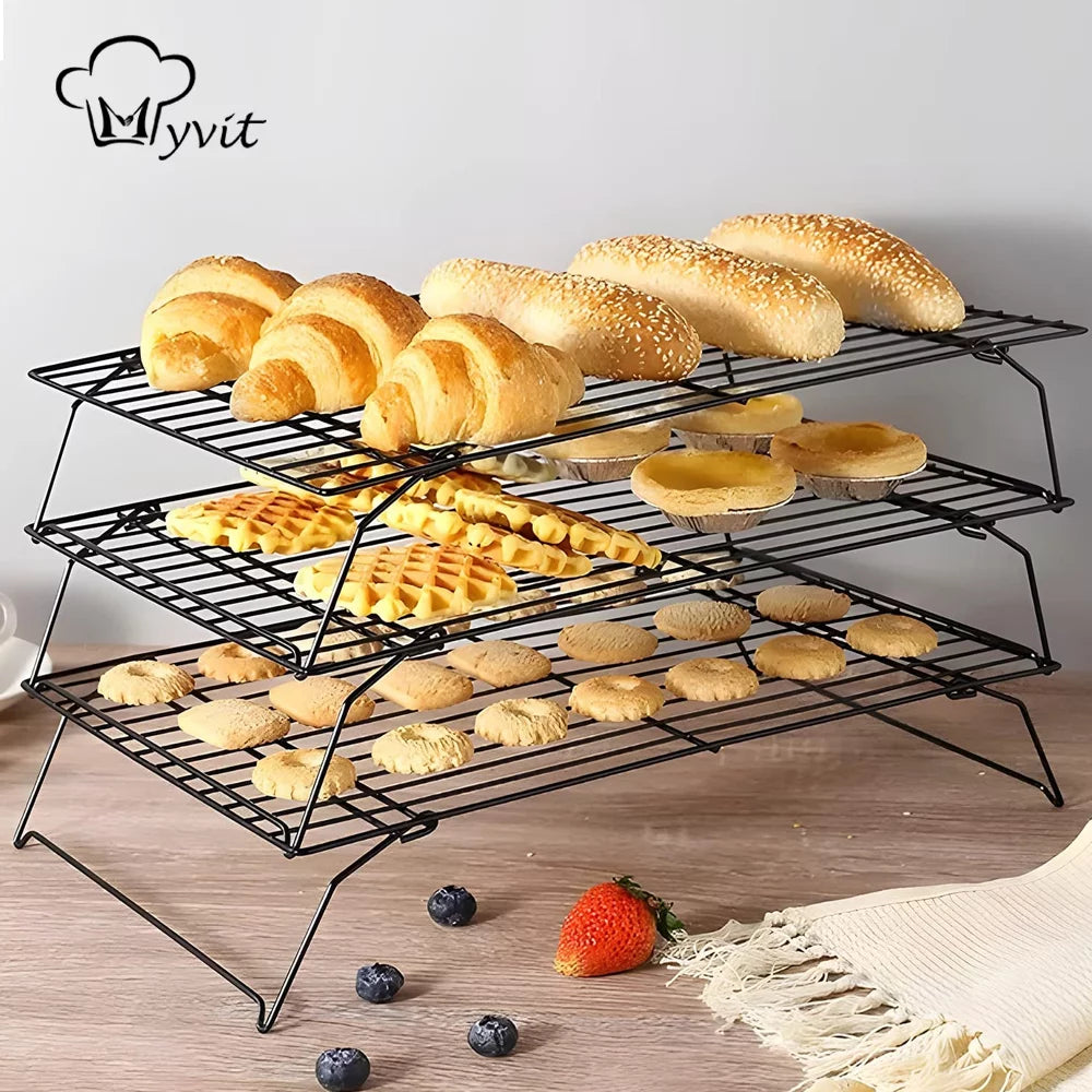 3-Tier Stackable Cooling Rack with Folding Legs, Stainless Steel, 15"x10" Z725693