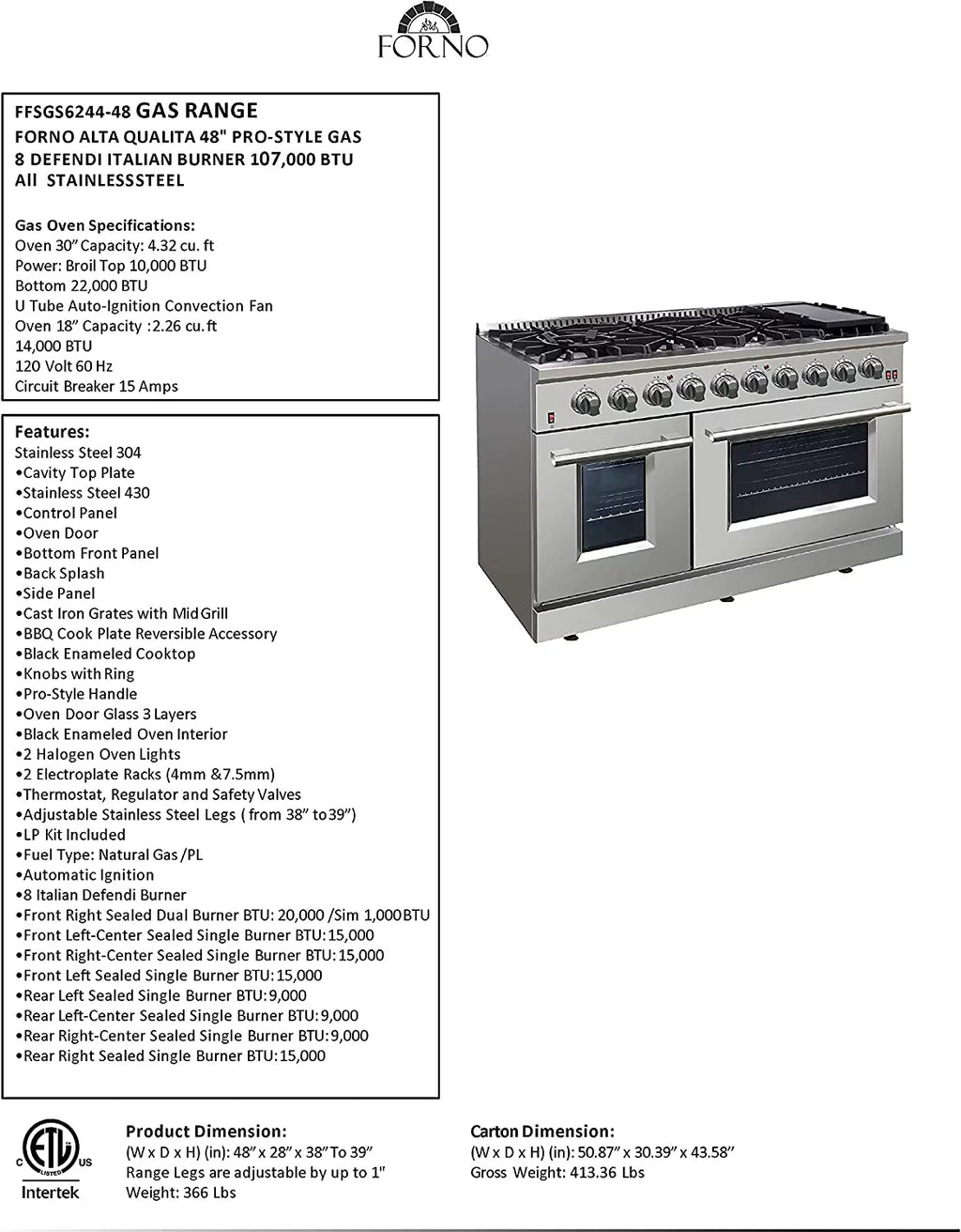 48" Freestanding Gas Range J76750