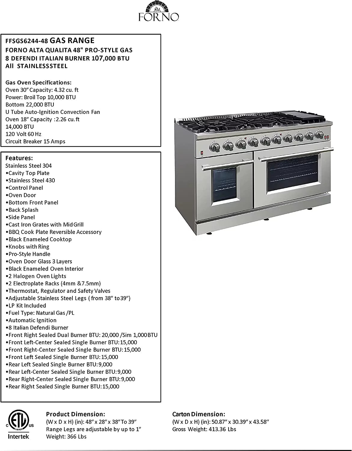 48" Freestanding Gas Range J76750