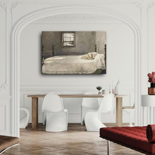Dog Lying on Bed Vintage Canvas Painting Wall Art Poster 24x16inch Y6680