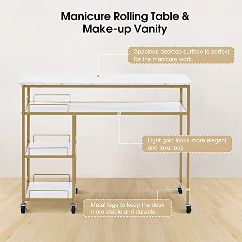 Multifunctional Nail Table with Rolling Wheels, White B14029