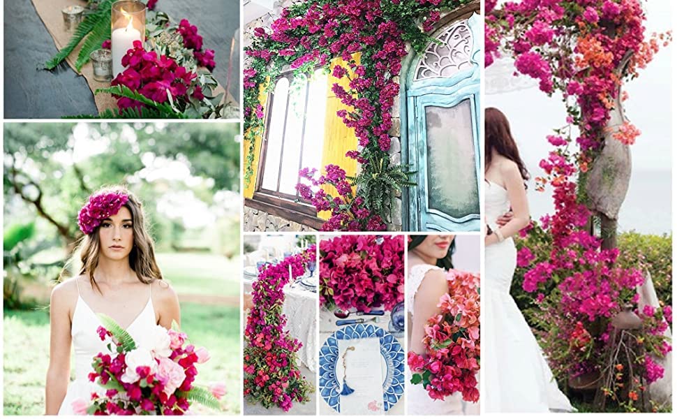 Silk Bougainvillea Branches Faux Floral Stems 45" for Wedding Centerpieces E9822