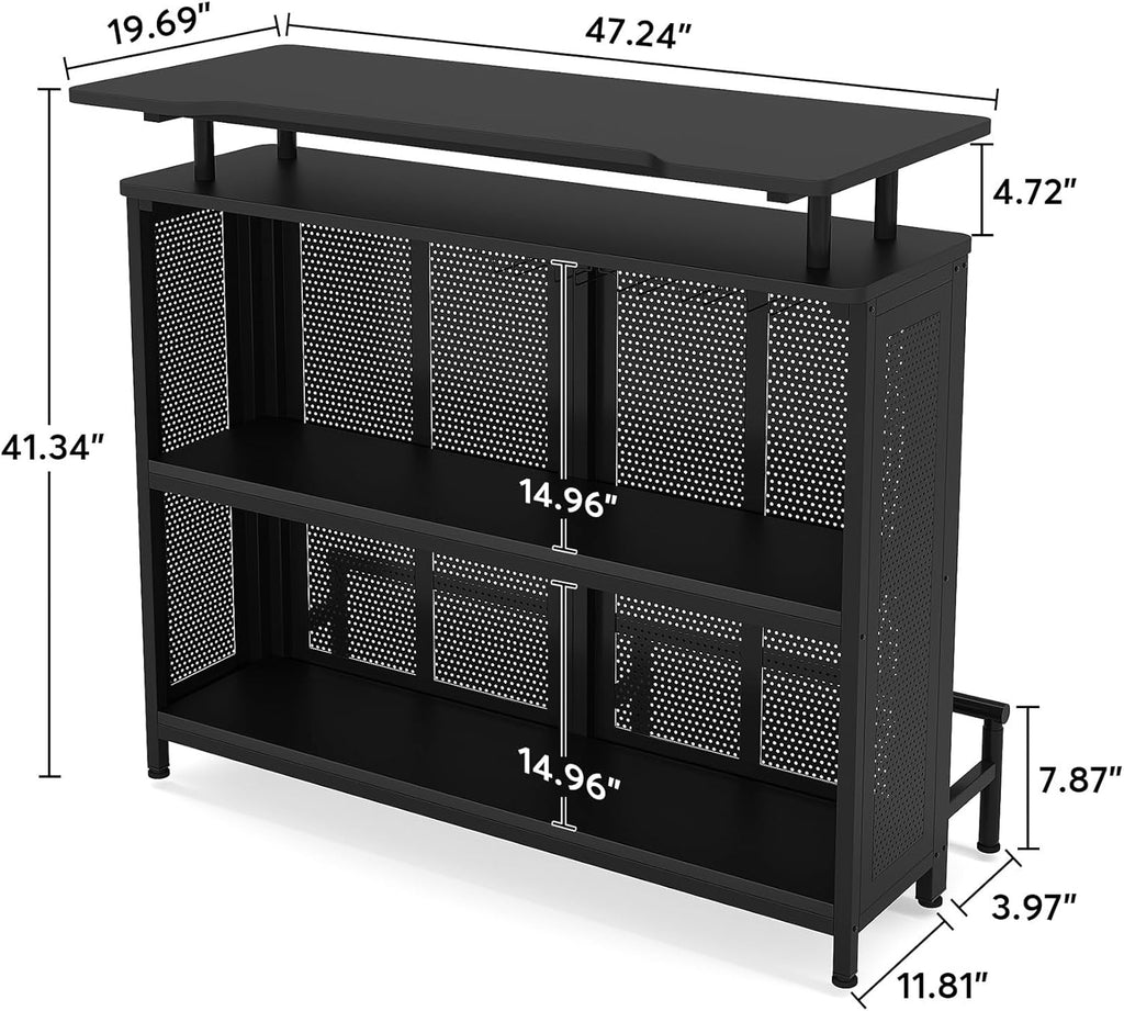 Industrial 3-Tier Liquor Bar Table with Stemware Rack T12670