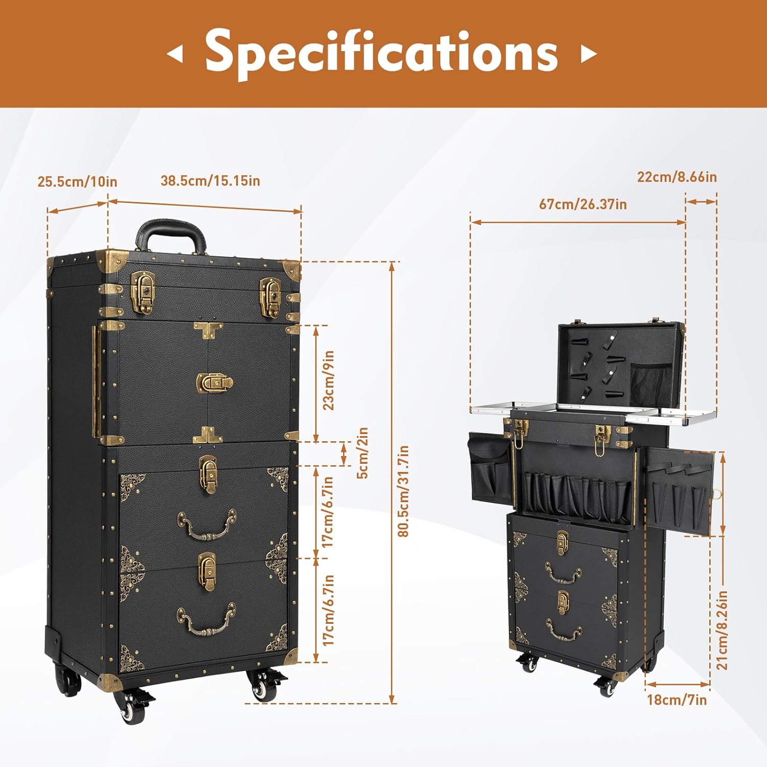 Rolling Makeup Train Case with Lockable Wheels for Cosmetics Organizer W640800