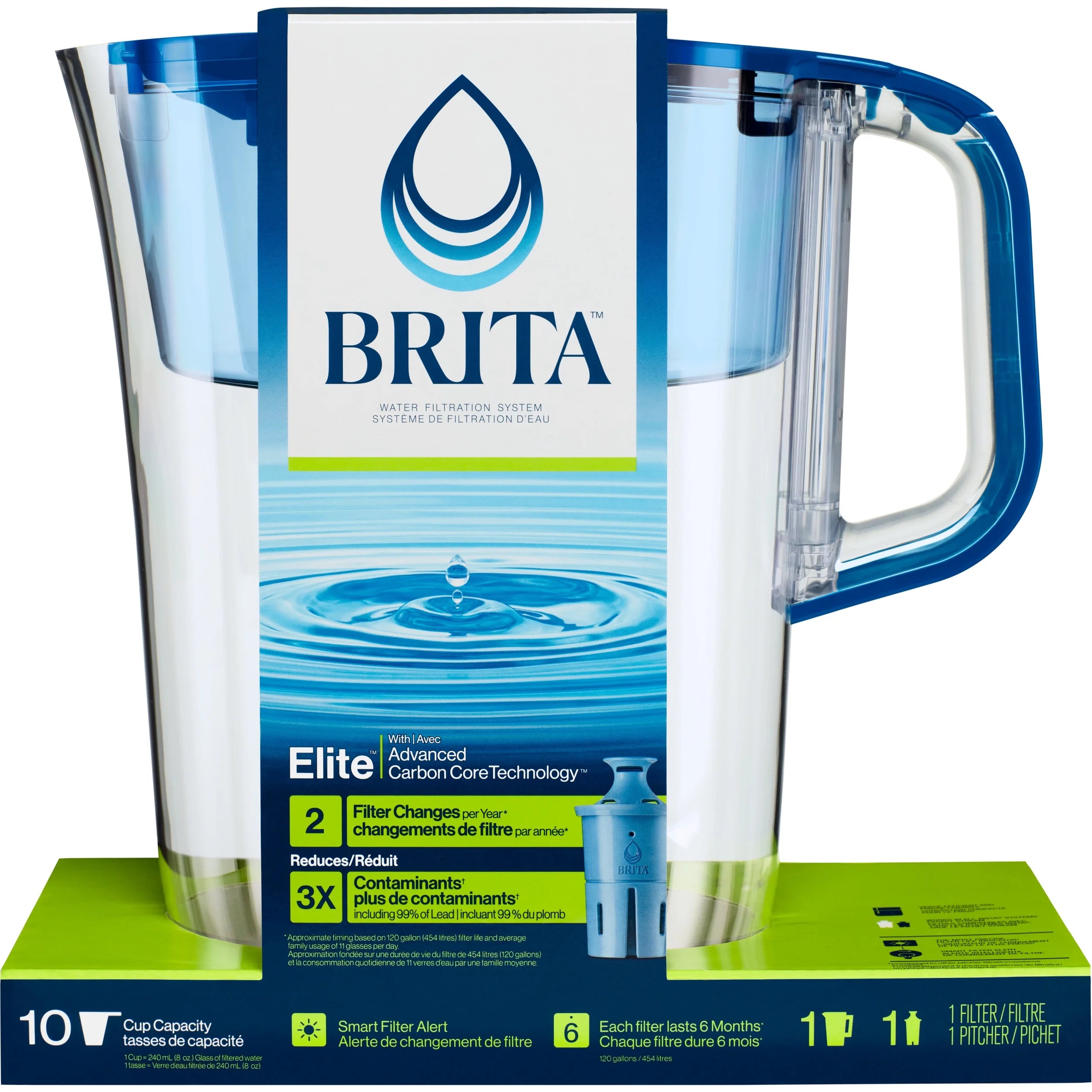 Large 10 Cup Water Filter Pitcher with 1 Elite Filter Z1832
