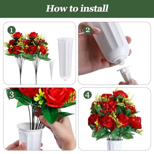 Artificial Cemetery Flowers for Grave Memorial Day Rose Bouquet with Vase F3235
