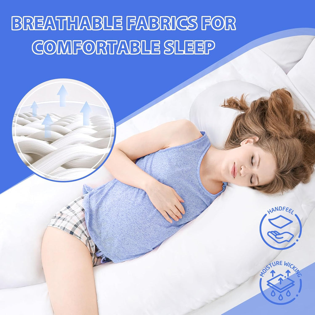 Cotton Pillowcase for Contour Body Pillow, Soft Breathable Zippered, White M973978