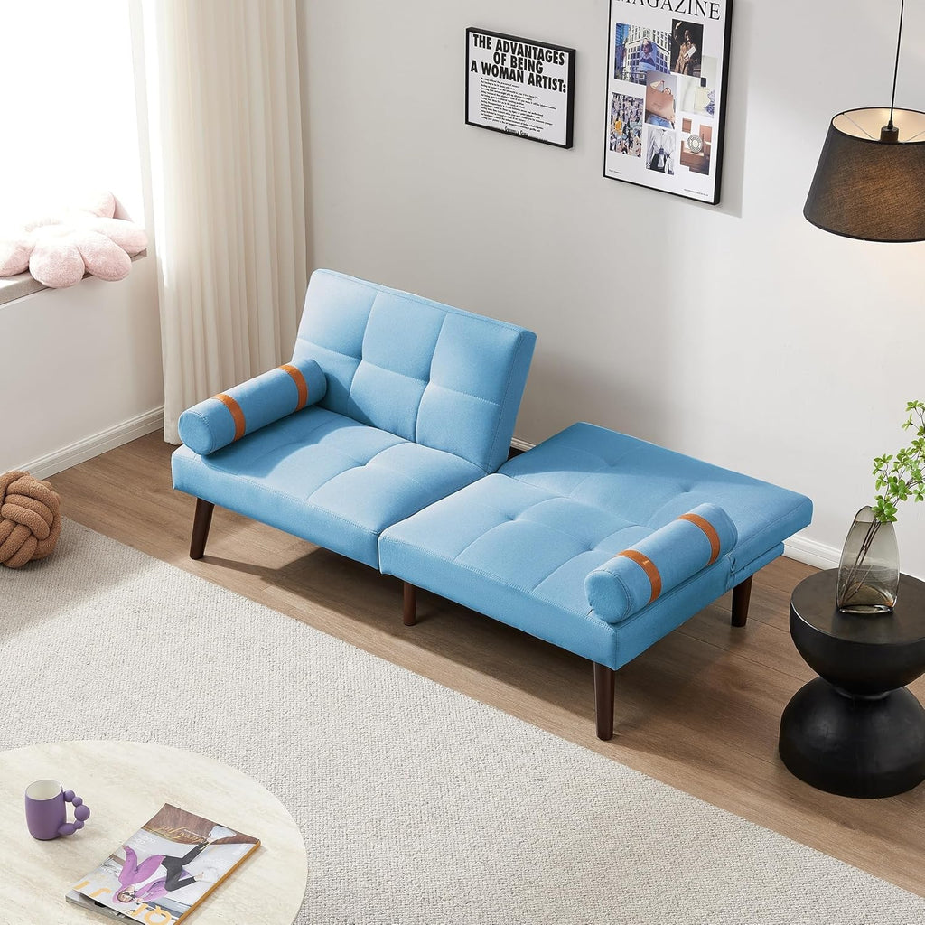 Linen Futon Sofa Bed Convertible Sleeper with Solid Wood Legs G422671