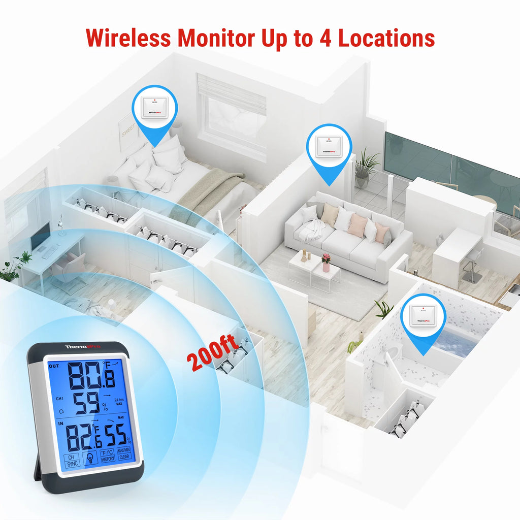 Indoor Outdoor Thermometer Wireless Hygrometer with Touchscreen J874