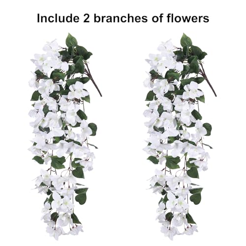 2 PCS Artificial Hanging Bougainvillea Flowers, UV Resistant Outdoor Garden Decor F56089