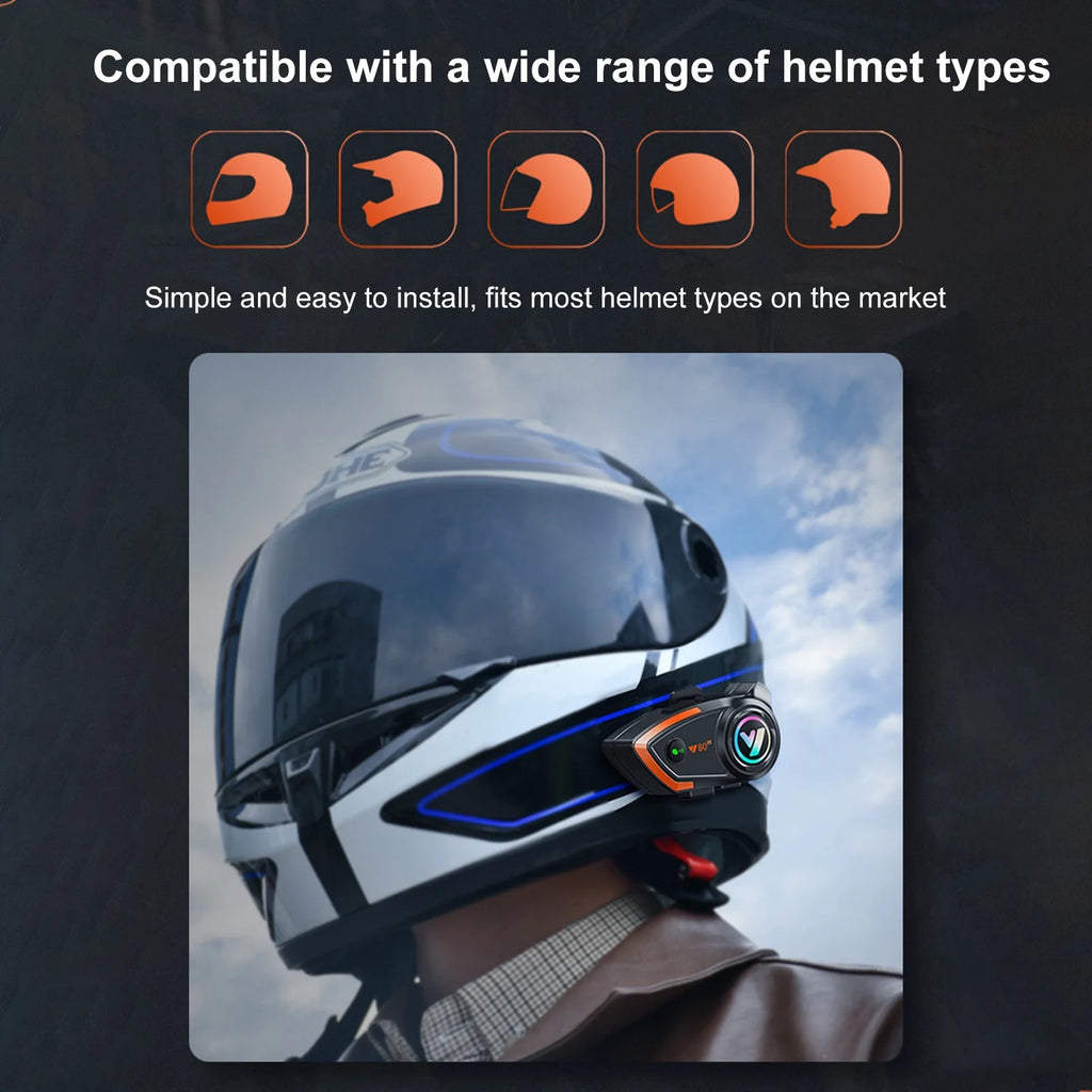 Wireless Helmet Headset with Noise Reduction, IP67, 1000M Range V7227