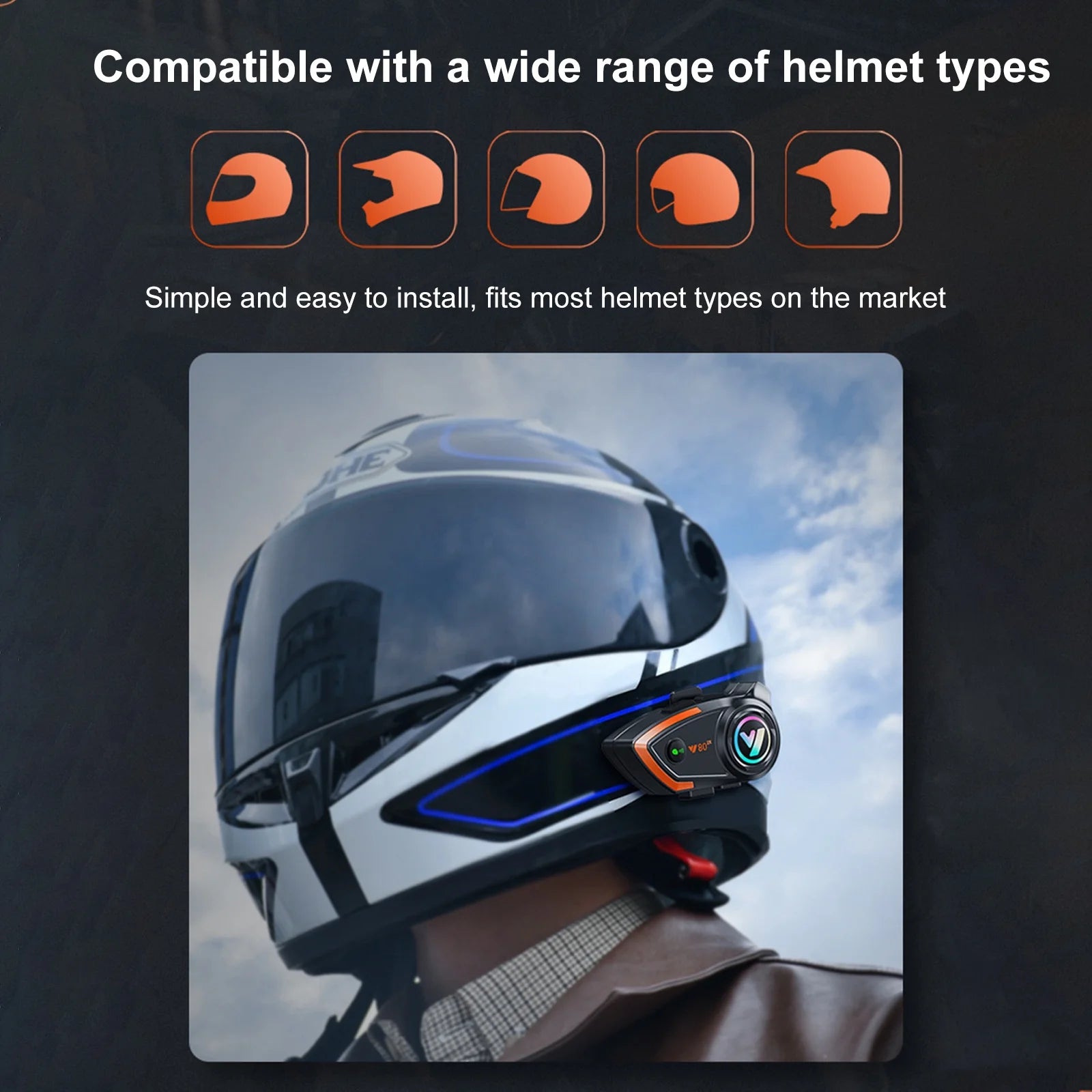 Wireless Helmet Headset with Noise Reduction, IP67, 1000M Range V7227