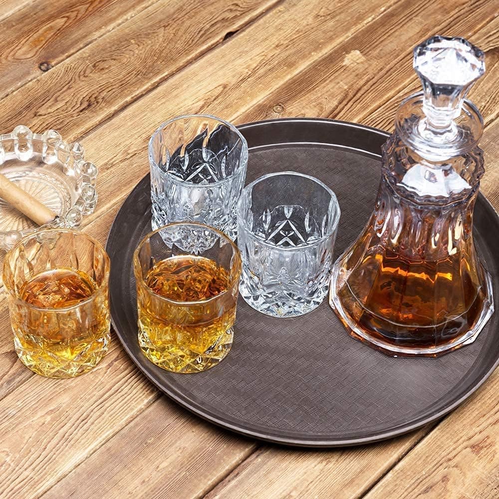 Whiskey Decanter Set with 4 Glasses, Crystal for Bourbon, Scotch, Vodka and Liquor, 9-Piece Z87684