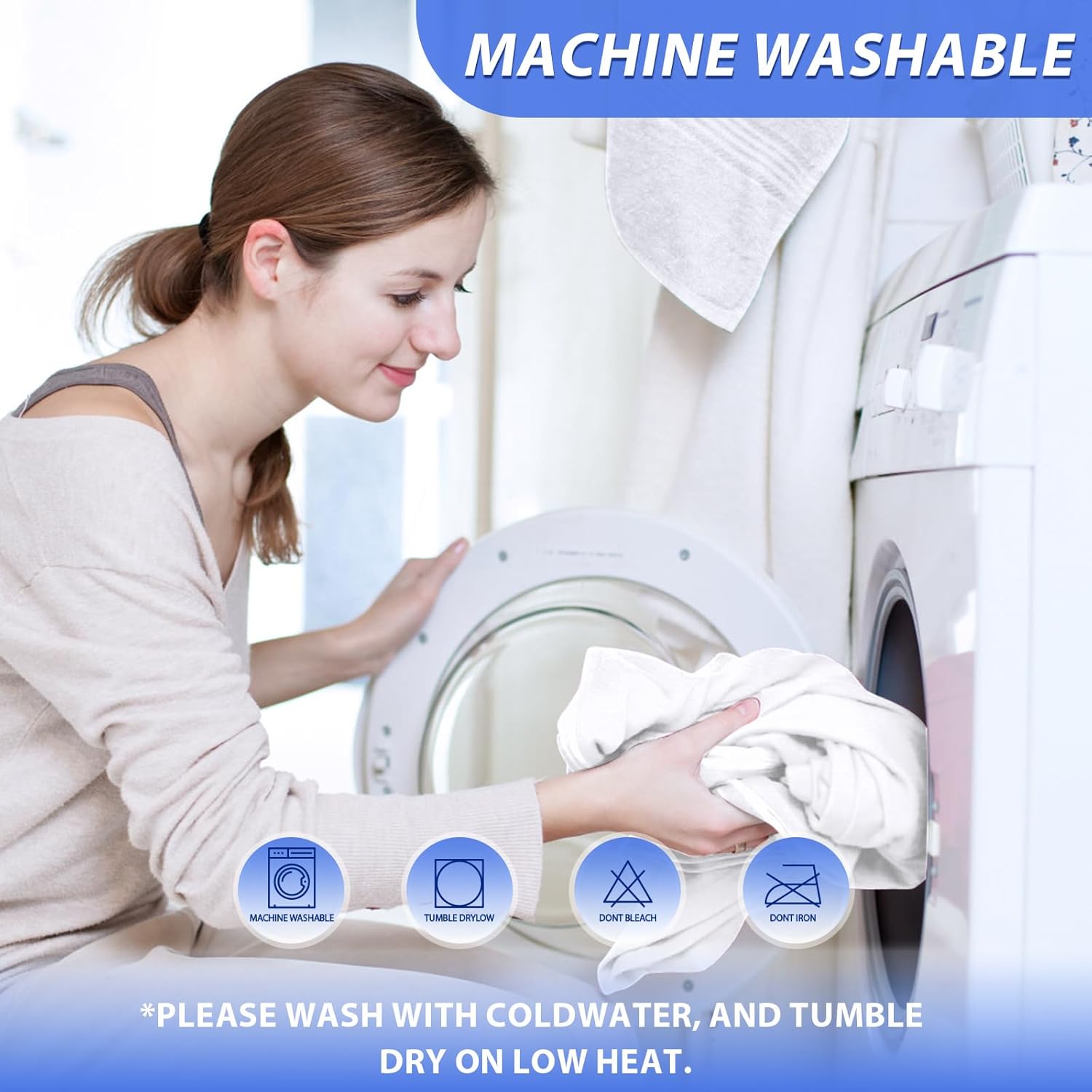 Cotton Pillowcase for Contour Body Pillow, Soft Breathable Zippered, White M973978