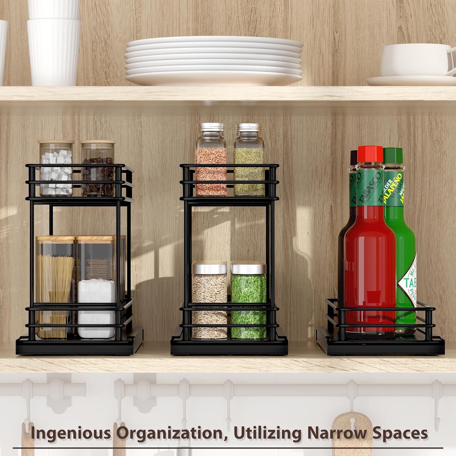 Spice Rack Organizer 2-Pack, 2-Tier Pull Out for Kitchen Cabinet T2006