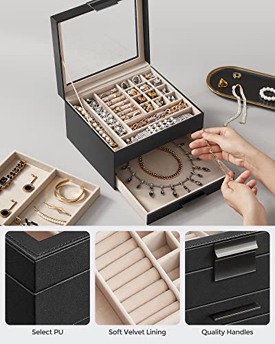 Jewelry Box with Glass Lid, 4-Layer Organizer, 3 Drawers Q1936