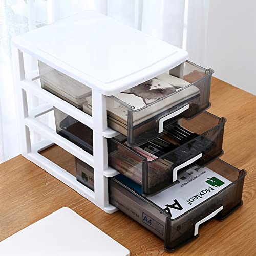 3 Drawer Plastic Storage Bins with Clear Drawers for Desktop D245