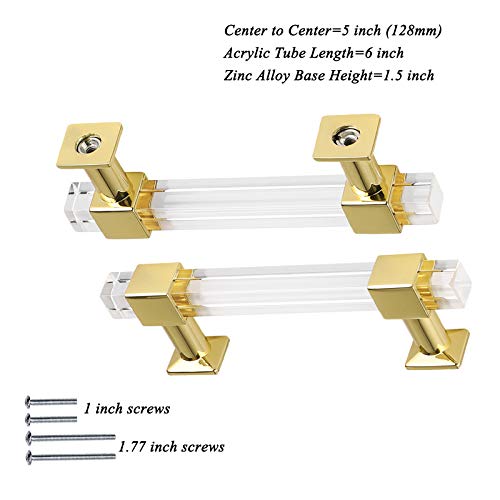 Cabinet Pulls 5 Inch Hole Center Gold Acrylic Drawer Handles S447723