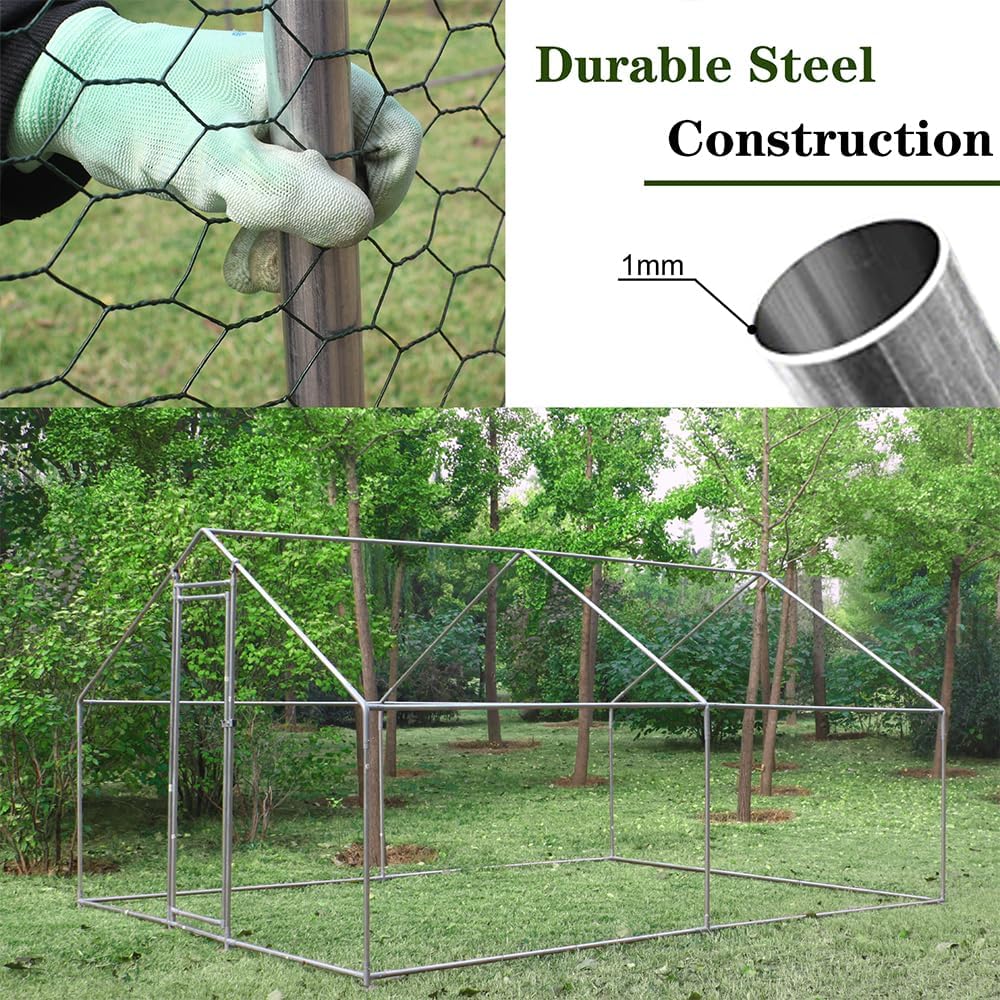 Large Metal Chicken Coop Walk-in Poultry Cage with Waterproof Cover N240127