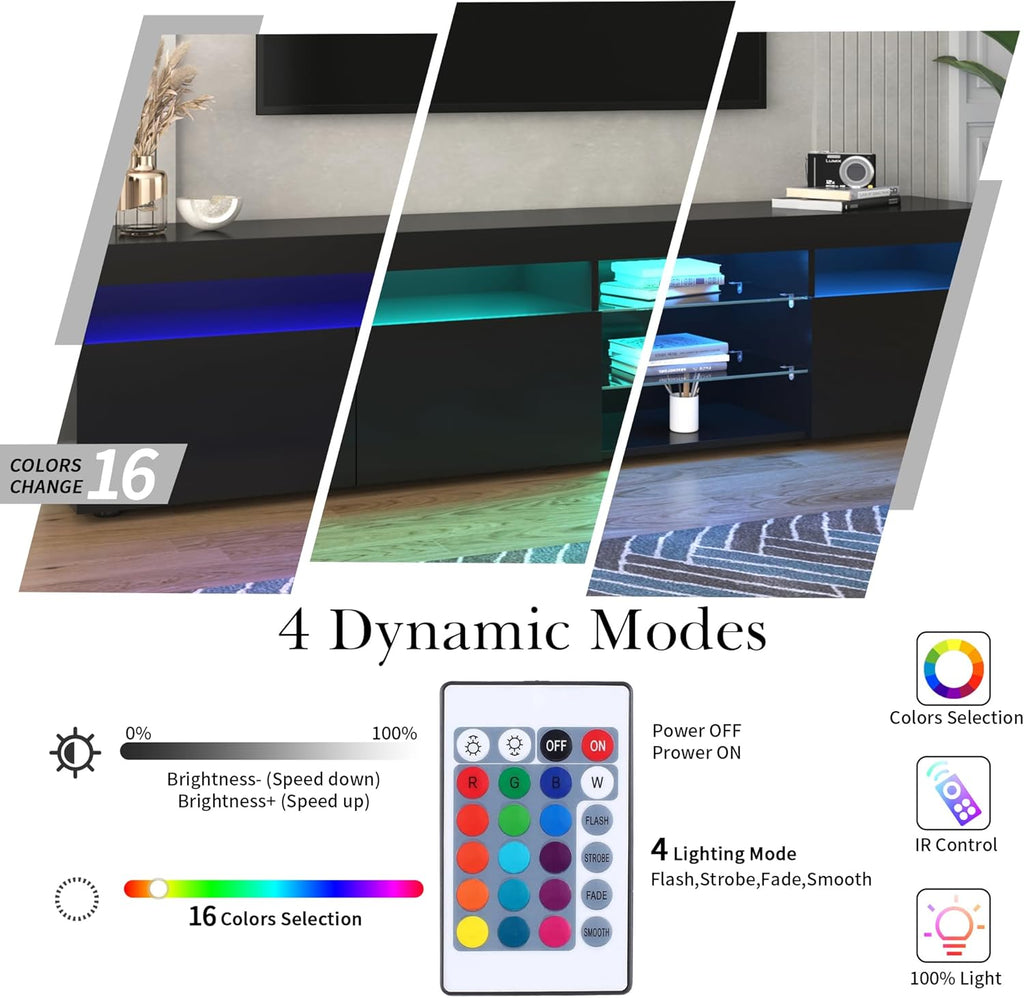 TV Stand for TVs up to 80 Inch with LED Light and Storage K62542