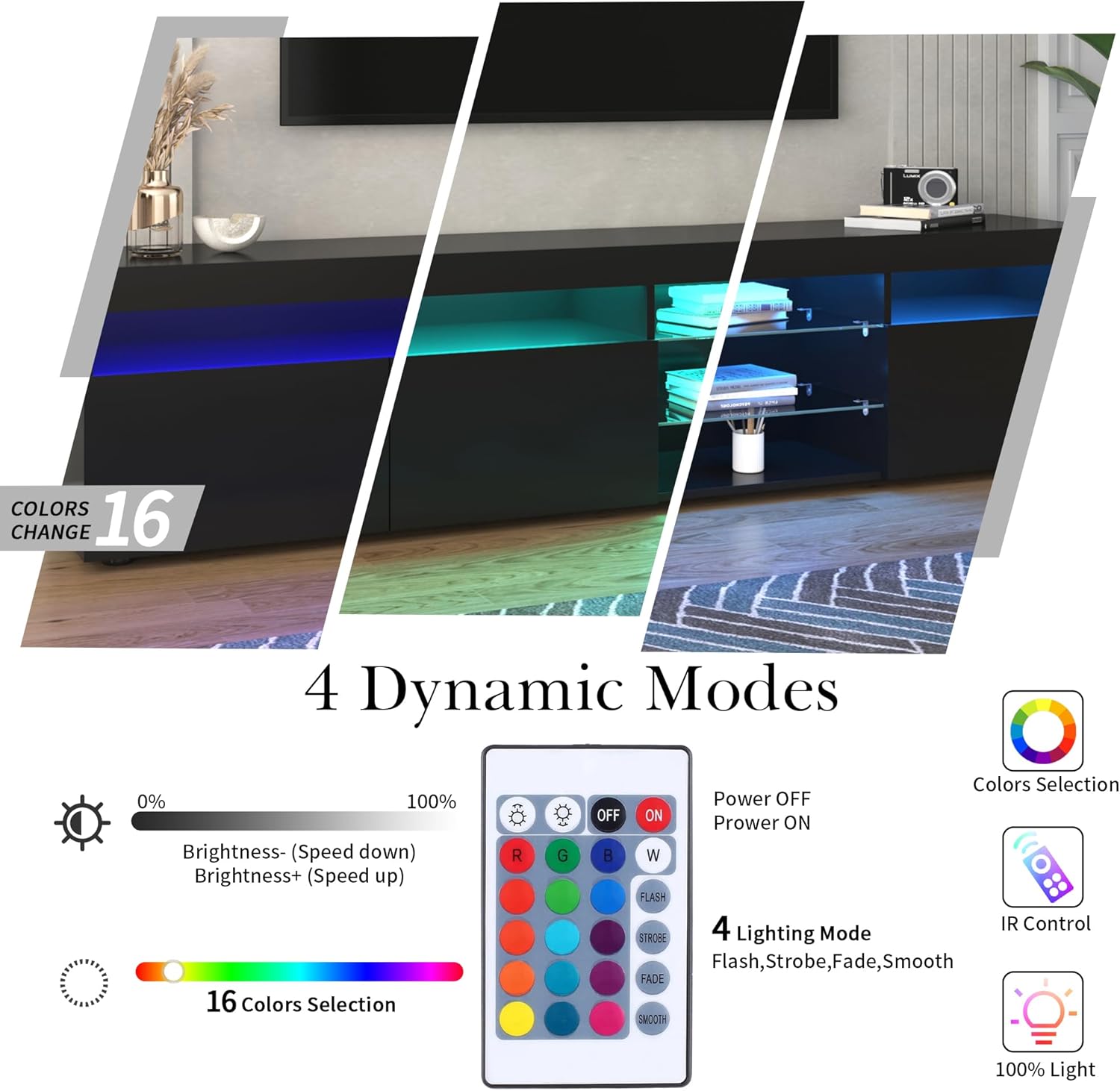 TV Stand for TVs up to 80 Inch with LED Light and Storage K62542