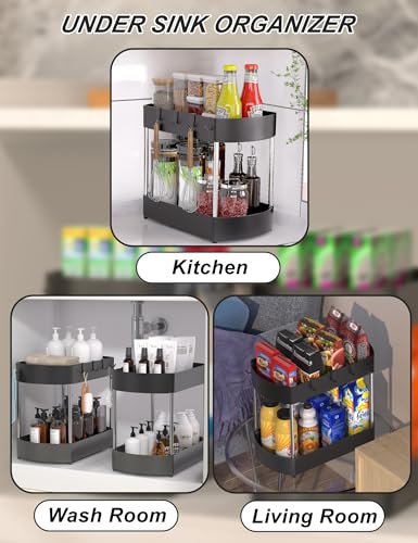 Under sink organizer and storage for kitchen or bathroom, black, 2 pack E75436