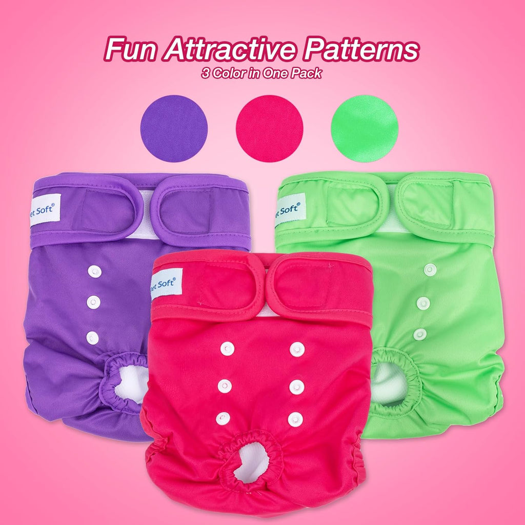 Pet Soft Washable Female Dog Diapers (3 Pack) for Heat, Reusable, Size S U641